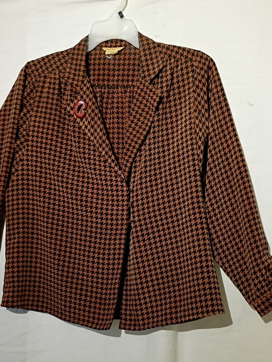 Lloyd Williams Jackets & Blazers - Vintage Tailored Houndstooth Blouse, Oversized, Covered Buttons, Sz 12, NWOT